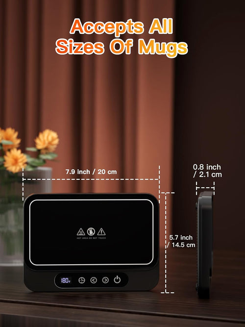 Coffee Mug Warmer, 50W Large Heating Panel Mug Warmer with 6-Temp Settings, 8H Auto Shut-Off, 12H Timer, Ultra-Thin Design, Coffee Warmer for Desk, Ideal for Home, Office, and Travel (Black)