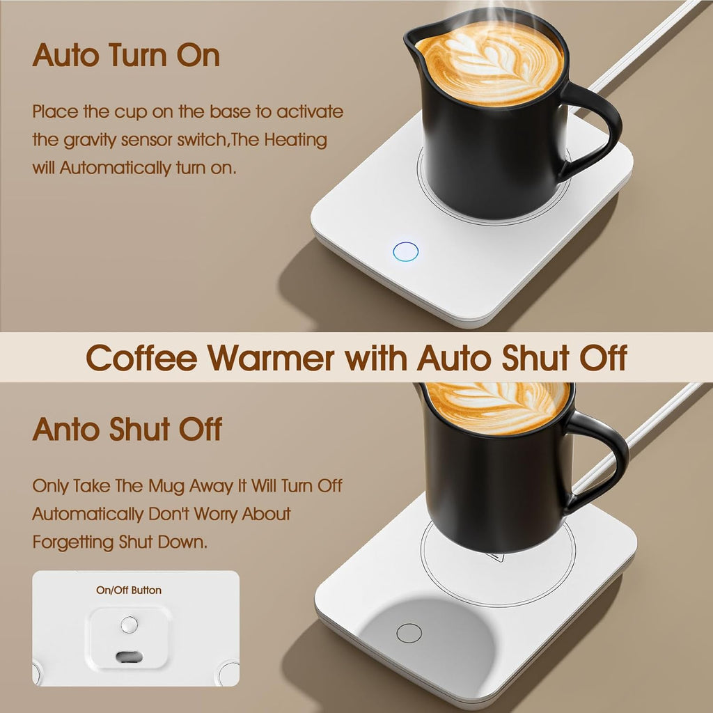 Mug Warmer, Coffee Warmer for Desk Auto Shut Off Coffee Lovers Gift Ideas, Smart Coffee Cup Warmer with Gravity-Induction Coffee Mug Warmer for Desk Use Keep Beverages Coffee Warmer (White)
