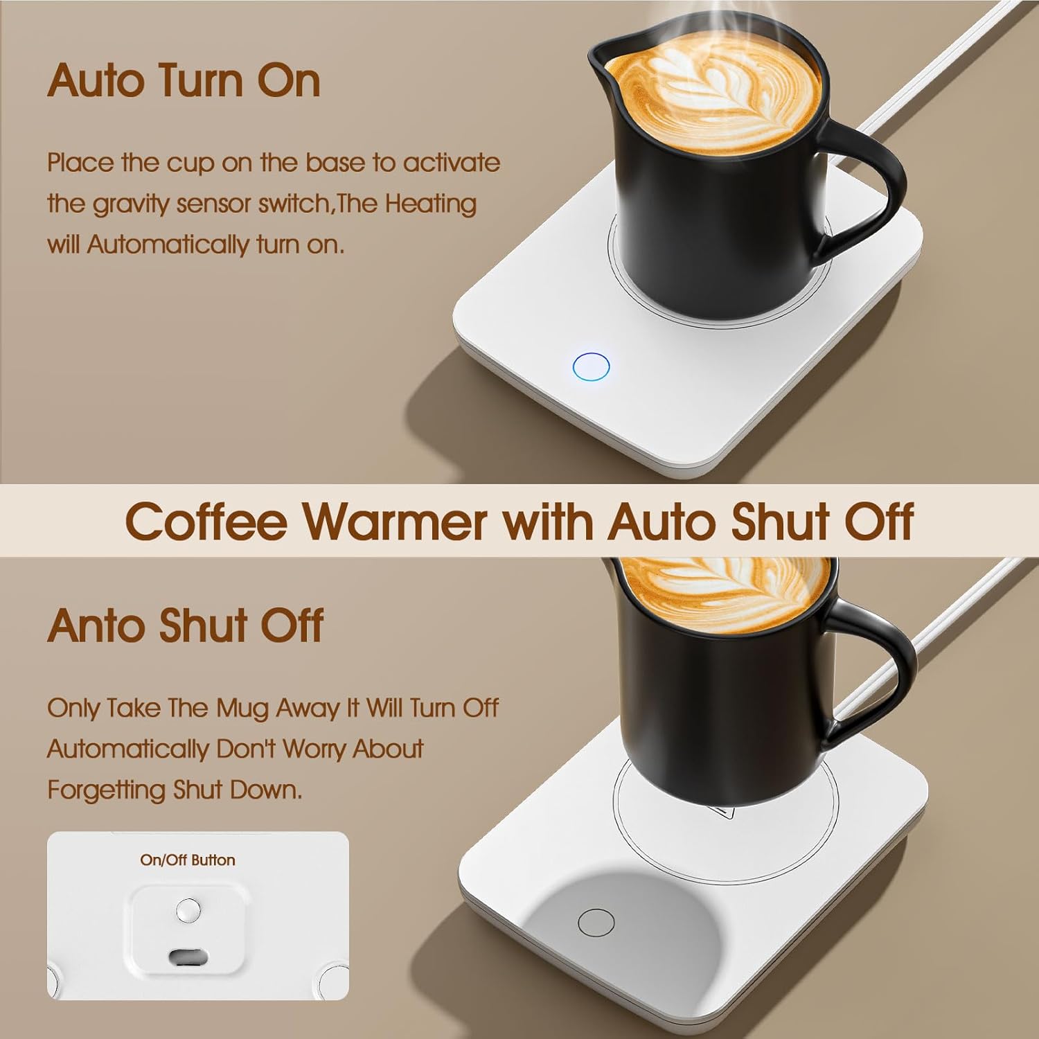 Mug Warmer, Coffee Warmer for Desk Auto Shut Off Coffee Lovers Gift Ideas, Smart Coffee Cup Warmer with Gravity-Induction Coffee Mug Warmer for Desk Use Keep Beverages Coffee Warmer (White)