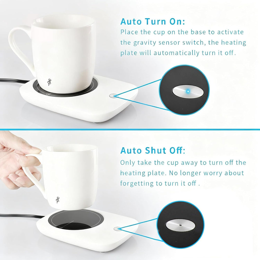 Coffee Mug Warmer, Mug Warmer for Desk Use with Auto Shut Off, Gravity-Induction Coffee Warmer for Coffee Lovers Christmas/Birthday Gift Keep Beverages Coffee Cup Warmer (White)