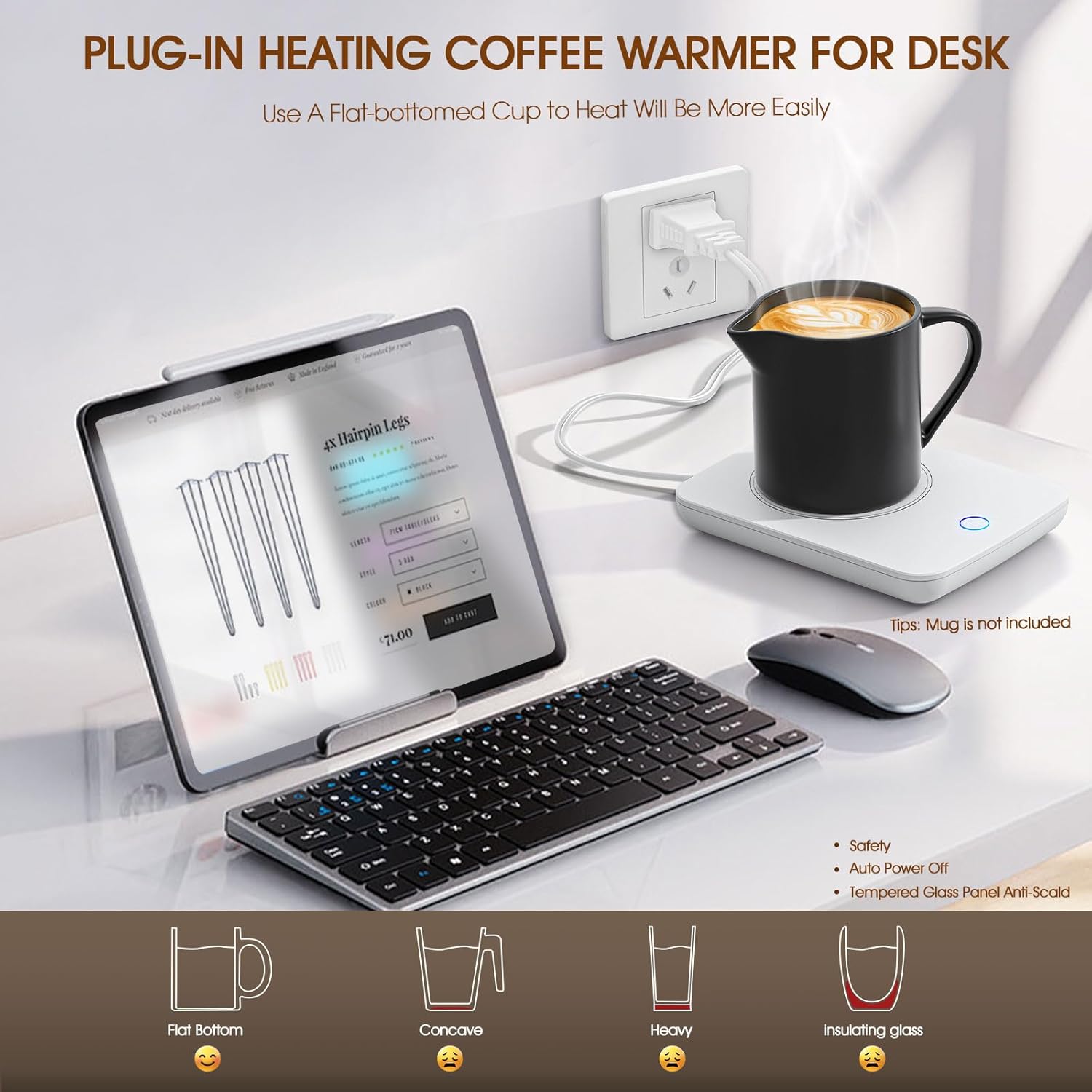 Mug Warmer, Coffee Warmer for Desk Auto Shut Off Coffee Lovers Gift Ideas, Smart Coffee Cup Warmer with Gravity-Induction Coffee Mug Warmer for Desk Use Keep Beverages Coffee Warmer (White)