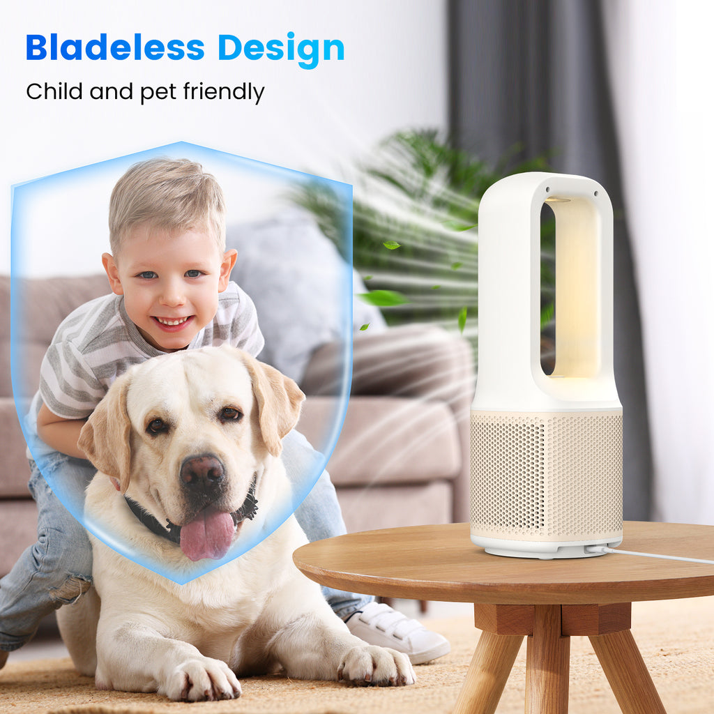 Misby Desk Fans Small Quiet, 13 Inch Bladeless Table Fan, 5 Speeds for Powerful Airflow, 70° Oscillating Fan with Night Light and Timer, Desktop Cooling Fan for Bedroom, Office, Nightstand
