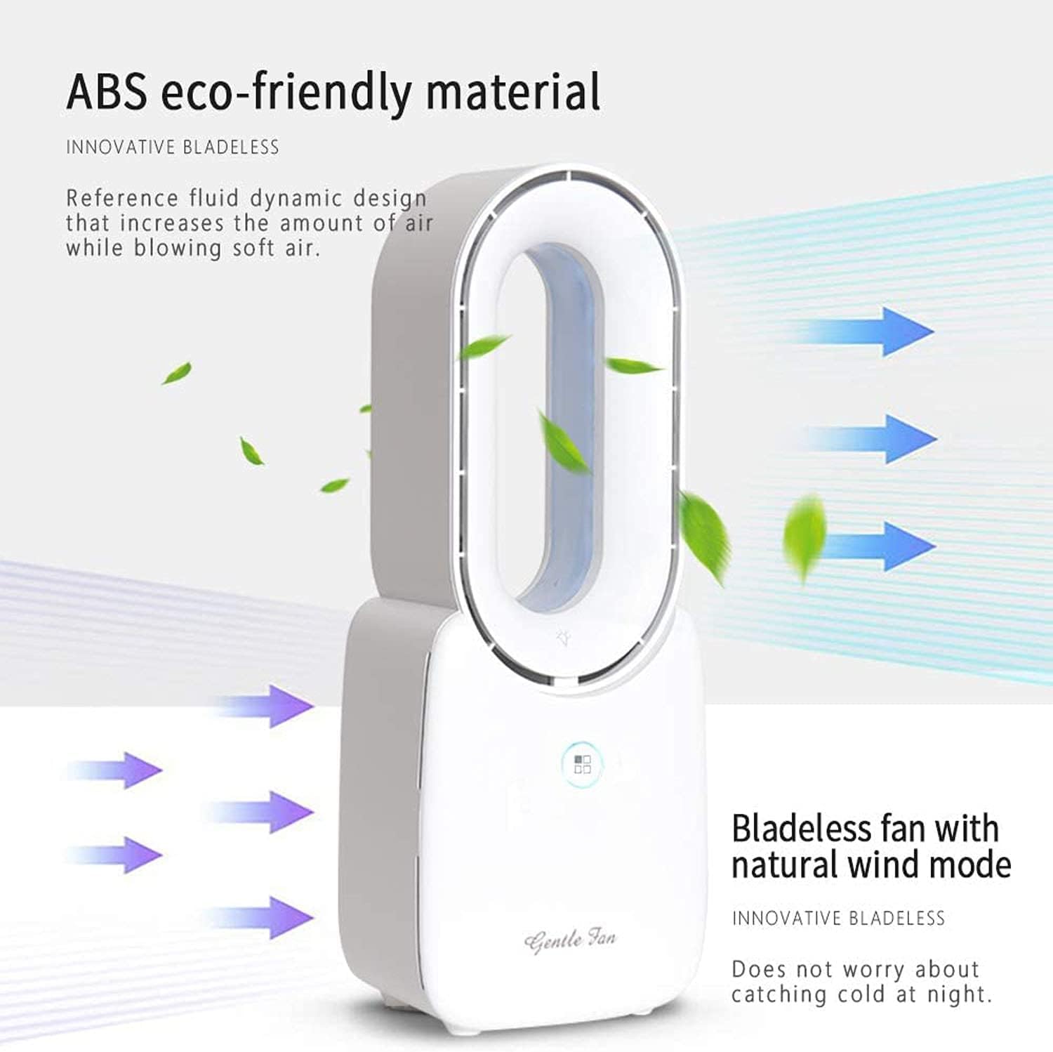 Misby Rechargeable Bladeless Desk Fan, 11.8 Inch Table Fan with 5-Color Ambient Lights, Touch Control 3 Speeds + Natural Wind Mode, Quiet Cooling Fan for Bedroom, Home, Office, Desktop