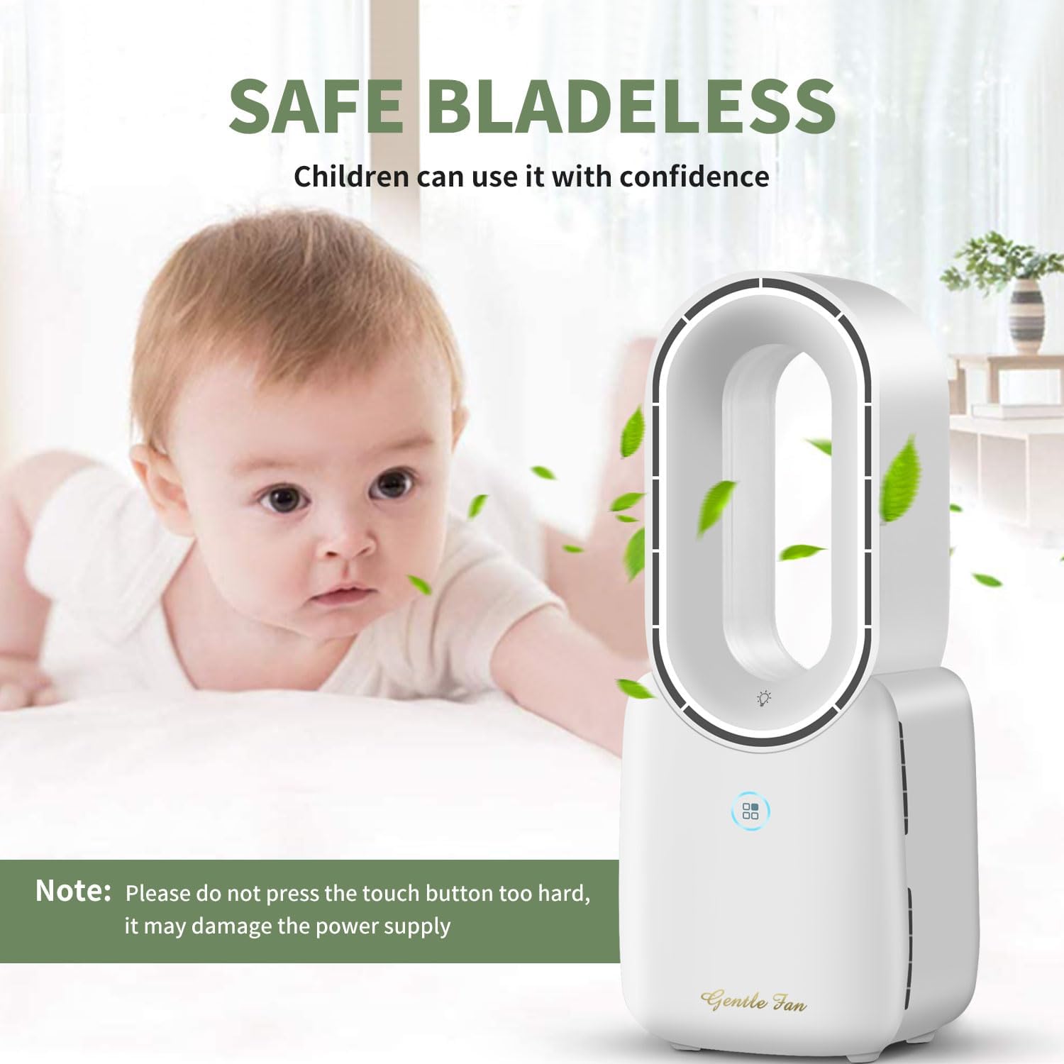 Misby Rechargeable Bladeless Desk Fan, 11.8 Inch Table Fan with 5-Color Ambient Lights, Touch Control 3 Speeds + Natural Wind Mode, Quiet Cooling Fan for Bedroom, Home, Office, Desktop
