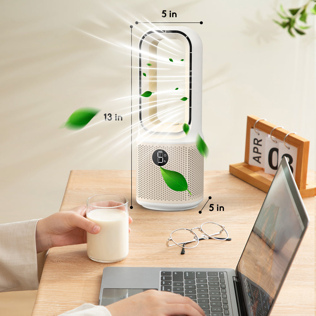 Misby Desk Fans Small Quiet, 13 Inch Bladeless Table Fan, 5 Speeds for Powerful Airflow, 70° Oscillating Fan with Night Light and Timer, Desktop Cooling Fan for Bedroom, Office, Nightstand