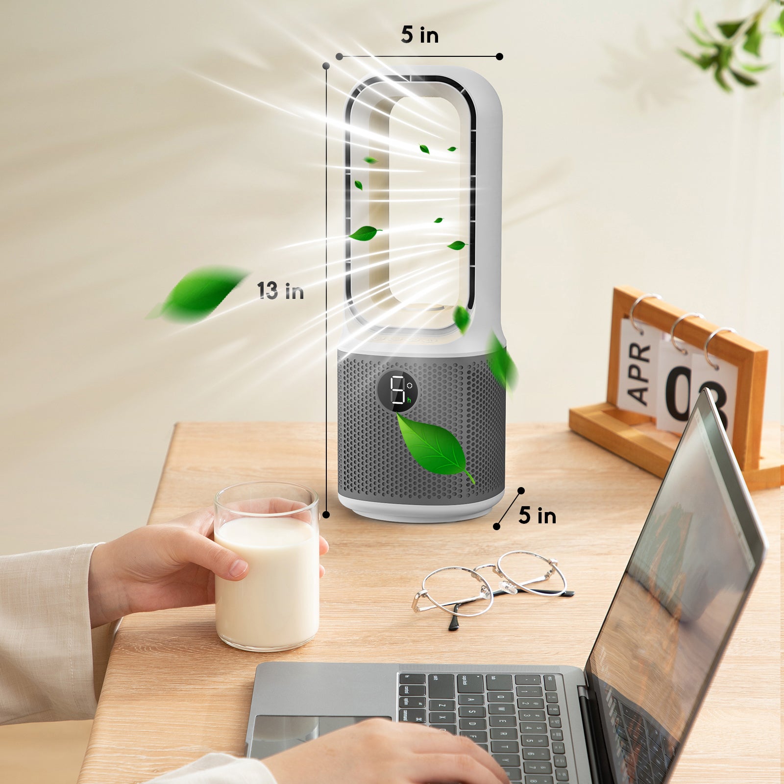 Misby Desk Fans Small Quiet, 13 Inch Bladeless Table Fan, 5 Speeds for Powerful Airflow, 70° Oscillating Fan with Night Light and Timer, Desktop Cooling Fan for Bedroom, Office, Nightstand