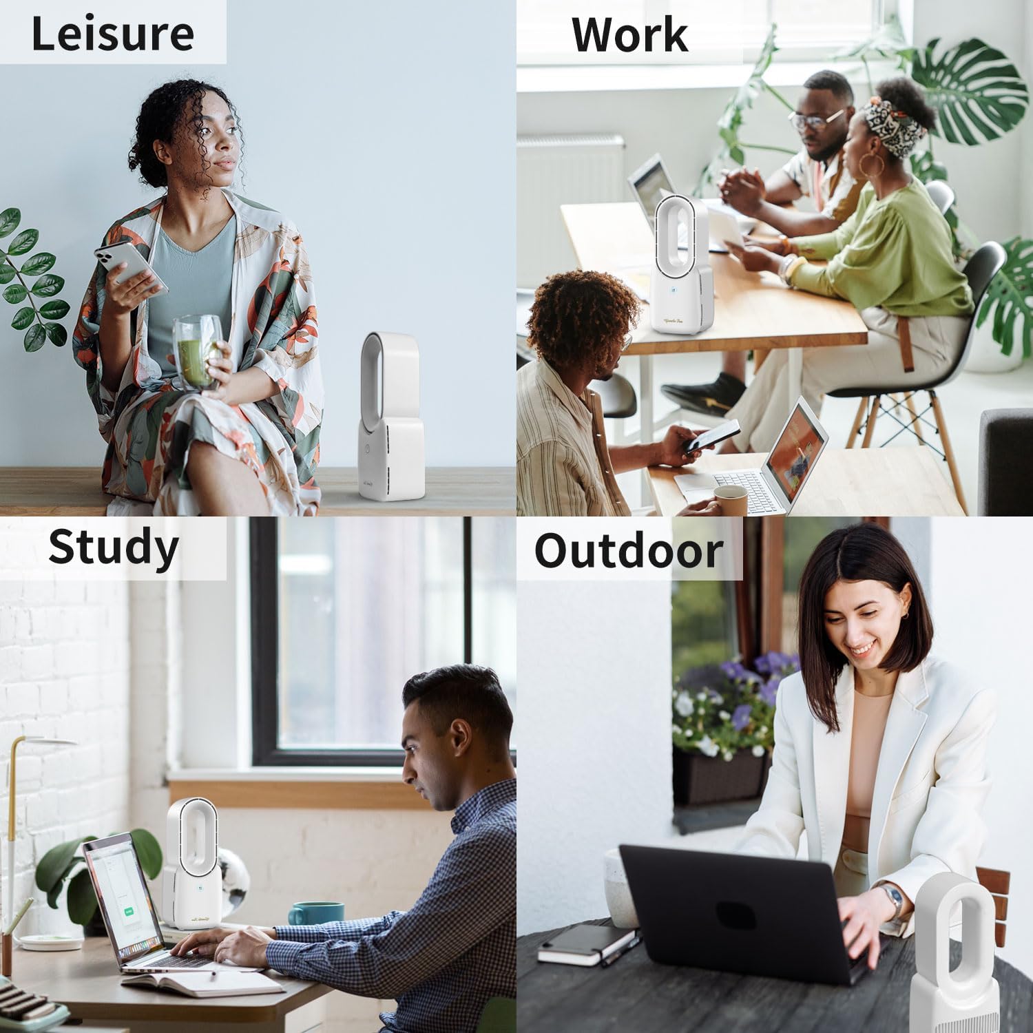 Misby Rechargeable Bladeless Desk Fan, 11.8 Inch Table Fan with 5-Color Ambient Lights, Touch Control 3 Speeds + Natural Wind Mode, Quiet Cooling Fan for Bedroom, Home, Office, Desktop