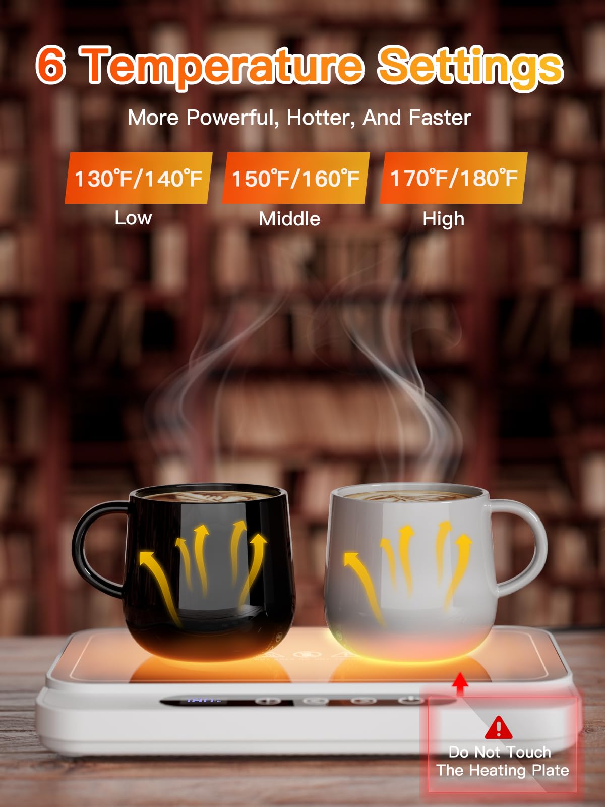 Mug Warmer, 50W Large Heating Panel Coffee Mug Warmer with 6-Temp Settings, 8H Auto Shut-Off, 12H Timer, Ultra-Thin Design, Coffee Cup Warmer for Desk, Ideal for Home, Office, Travel (White)